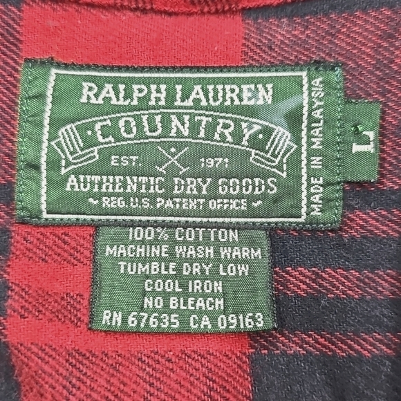 Vtg Ralph Lauren Country Plaid Flannel Button Up Shirt, Size L, Red & Black - Picture 7 of 11